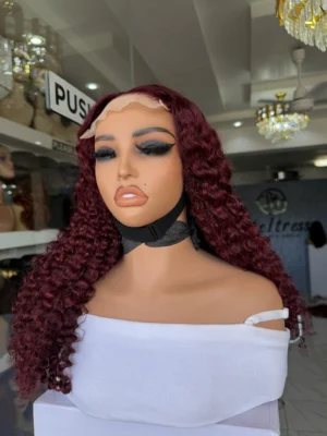22" pixie curls DD 5*5 closure Burgundy color